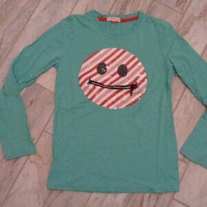 New LittleMissMatched girls size 12 green face top working zipper Boutique top